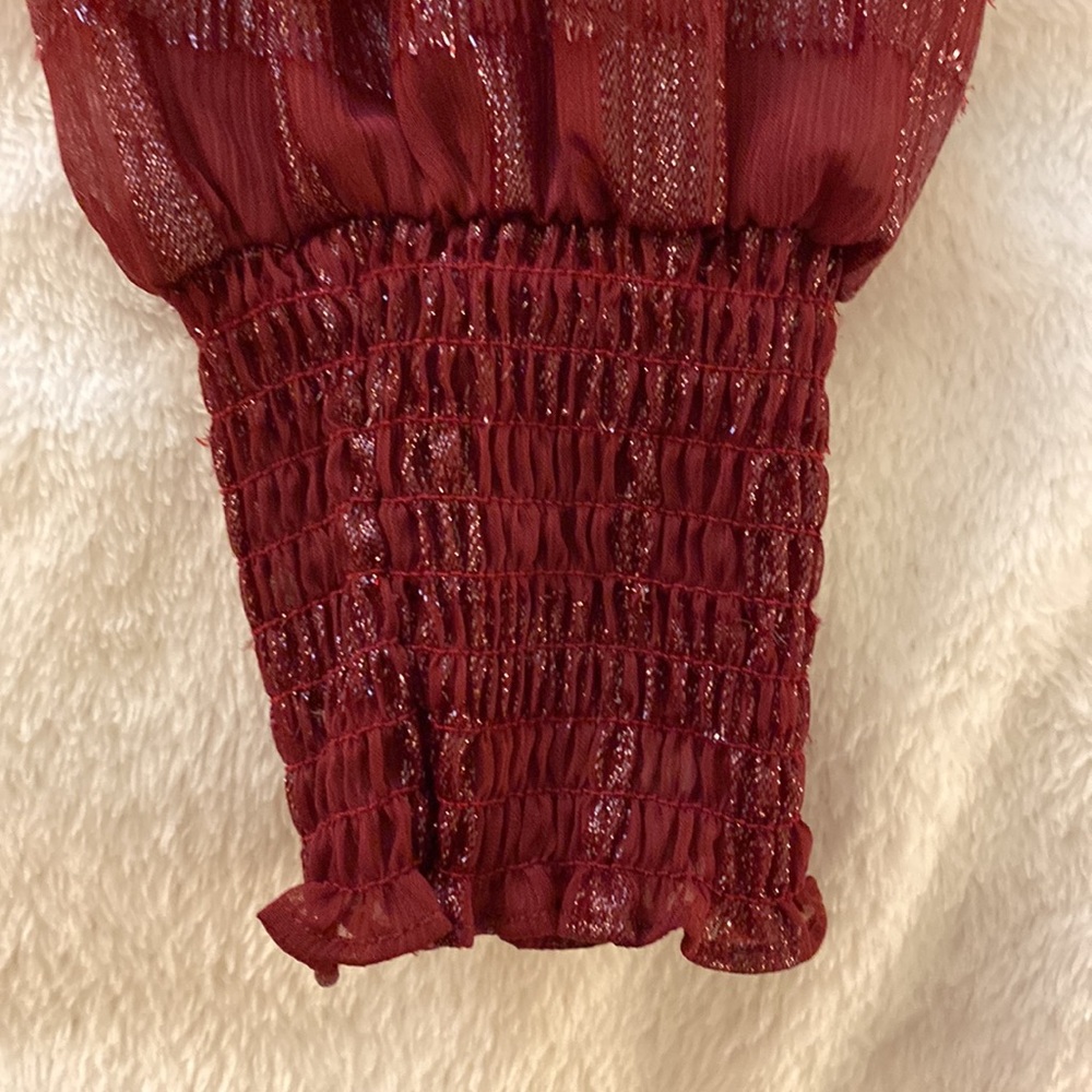 Michael Kors NWOT burgundy silver metallic ruffled long sleeve holiday dress - Picture 11 of 16